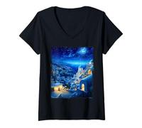 Mujer Santorini Grecia - Blue Domes in Van Gogh Santorini Grecia Camiseta Cuello V