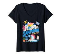 Mujer Santorini Grecia Island Lindo Recuerdo de Viaje Griego Camiseta Cuello V