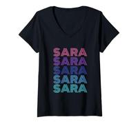 Mujer Sara Nombre Divertido Vintage Desgastado Nombre Orgullo Camiseta Cuello V