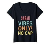 Mujer SARAH Vibes Only! No Cap Custom Women Girls Funny Camiseta Cuello V