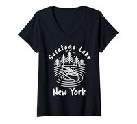 Mujer Saratoga Lake en el Estado de Nueva York Camiseta Cuello V