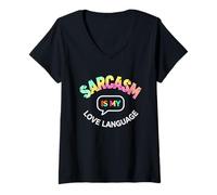 Mujer Sarcasm Is My Love Language Funny Vintage Diseño Gráfico Camiseta Cuello V