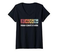 Mujer Sarcasmo Elementos primarios del Humor Tabla periódica Diversión científica Camiseta Cuello V