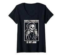 Mujer Sarcastic Gentle Parenting Is My Jam Tired Skeleton Mom Dad Camiseta Cuello V