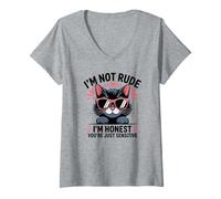 Mujer Sarcástico Amante De Gatos Antisocial Honesto No Grosero Demasiado Sensible Camiseta Cuello V