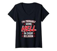 Mujer Sarcástico Dicho Divertido Probablemente va a Todas Las Religiones Camiseta Cuello V