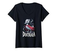 Mujer Sarcástico Halloween Count DUCKULA Farm Duck Horror Chicken Camiseta Cuello V