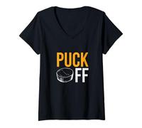 Mujer Sarcástico Hockey sobre Hielo Pun Puck Off Camiseta Cuello V
