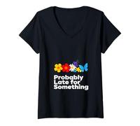 Mujer Sarcástico Probablemente Tarde para Algo Gracioso Camiseta Cuello V