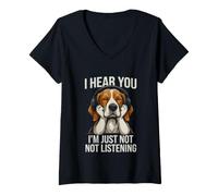 Mujer Sarcástico y Divertido Dicho te escucho Simplemente no Estoy Escuchando Camiseta Cuello V