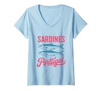 Mujer Sardina de pescado en conserva Portugal Camiseta Cuello V
