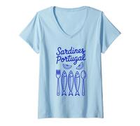 Mujer Sardina de pescado en conserva Portugal Camiseta Cuello V
