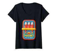 Mujer Sardinas Pour Les Toasts Mariscos Nostalgia Camiseta Cuello V