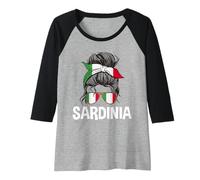 Mujer Sardinia Italy Messy Hair Bun - Gafas de Sol con Bandera Italiana para Mujer Camiseta Manga Raglan