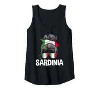 Mujer Sardinia Italy Messy Hair Bun - Gafas de Sol con Bandera Italiana para Mujer Camiseta sin Mangas