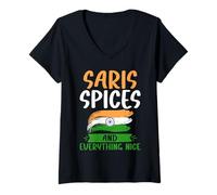 Mujer Saris Especias y Todo Nice Indian Camiseta Cuello V