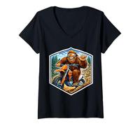 Mujer Sasquatch Dirt Bike Rider Motocross Amante de Las Motos de pie Grande Camiseta Cuello V