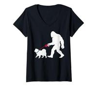 Mujer Sasquatch Divertido Perro Samoyedo Caminando Retro Bigfoot Camiseta Cuello V