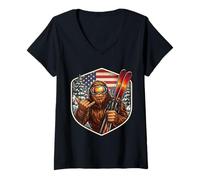 Mujer Sasquatch Esquí Big-Foot Shaka Esquiador Esquiador Americano USA Camiseta Cuello V