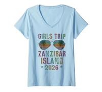 Mujer Sassy Girls Trip A LA Isla DE ZANZÍBAR 2026: Vacaciones y natación Camiseta Cuello V