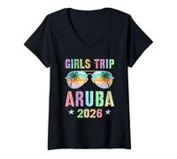 Mujer Sassy Girls Trip Aruba 2026 Vacay Natation Travel Matching Camiseta Cuello V