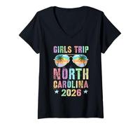 Mujer Sassy Girls Trip North Carolina 2026 Vacaciones Swim Vacay Camiseta Cuello V