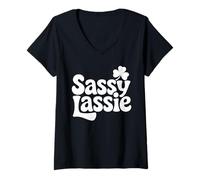 Mujer Sassy Lassie Shamrock - Irish Girl Quote St Patrick’s Day Camiseta Cuello V
