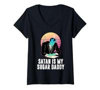 Mujer Satan is my Sugar Daddy Teufel und Infierno. Camiseta Cuello V