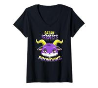 Mujer Satanás Respeta Los Pronombres No Binarios. Demonio Camiseta Cuello V