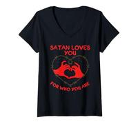 Mujer Satanás te ama por quién Eres Diablo Gótico Gótico Dicho Camiseta Cuello V