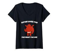 Mujer Satanás Te Ama Tal Y como Eres. Camiseta Cuello V