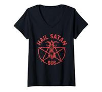 Mujer Satanismo Satánico Oculto Hail Satanás 666 Camiseta Cuello V