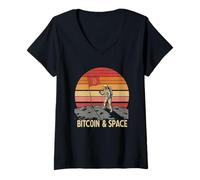 Mujer sats espaciales tecnología de innovación blockchain futuro Bitcoin Camiseta Cuello V