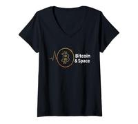 Mujer sats espaciales tecnología de innovación blockchain futuro Bitcoin Camiseta Cuello V