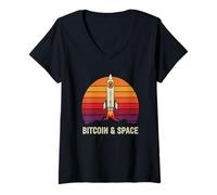 Mujer sats espaciales tecnología de innovación blockchain futuro Bitcoin Camiseta Cuello V