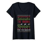 Mujer Saturnalia La razón Original de la Temporada FEA Navidad Camiseta Cuello V