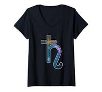 Mujer Saturno Astrología Signo Planeta Amante del Espacio Sistema Solar Camiseta Cuello V