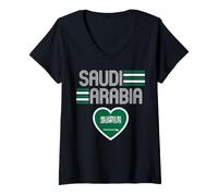 Mujer Saudi Arabia Retro Vintage Flag Heart National Pride Camiseta Cuello V