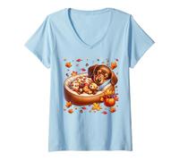Mujer Sausage Dog Graphic Doxie Mom Autumn Vibes Fall Dachshund Camiseta Cuello V