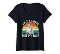 Mujer Save A Horse Ride My Face Funny Horse Riding Adult Joke Meme Camiseta Cuello V