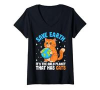 Mujer Save Earth Es el único Planeta Que Tiene Gatos Camiseta Cuello V