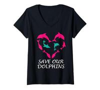 Mujer Save Our Dolphins Heart Marine Ocean Conservation Delfines Camiseta Cuello V