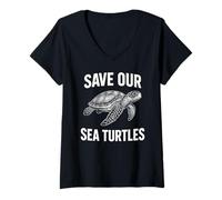 Mujer Save Our Sea Turtles Conservación del Océano Tortuga Concientización Camiseta Cuello V