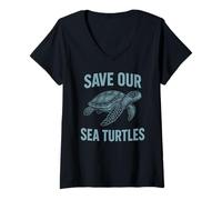 Mujer Save Our Sea Turtles Conservación del Océano Tortuga Concientización Camiseta Cuello V
