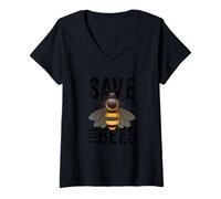 Mujer Save The Bees - Flores, Colmenas, Día de la Tierra, Medio Ambiente, Paz Camiseta Cuello V