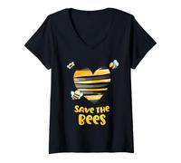 Mujer Save The Bees Heart Apiary Bee Apicultor Día de la Tierra Hombres Mujeres Camiseta Cuello V