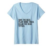 Mujer Save The Bees Planta Más Árboles Limpia Los Mares Tetas Camiseta Cuello V