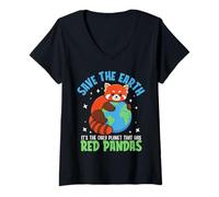 Mujer Save The Earth Es el único Planeta Que Tiene Pandas Rojos Camiseta Cuello V