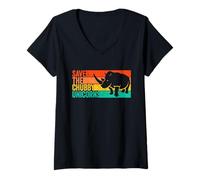 Mujer Save The Gordby Unicornios Vintage Fat Rhino Divertido Camiseta Cuello V