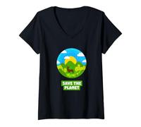 Mujer SAVE THE PLANET Bosque con ciervo natural reciclado tierra Camiseta Cuello V